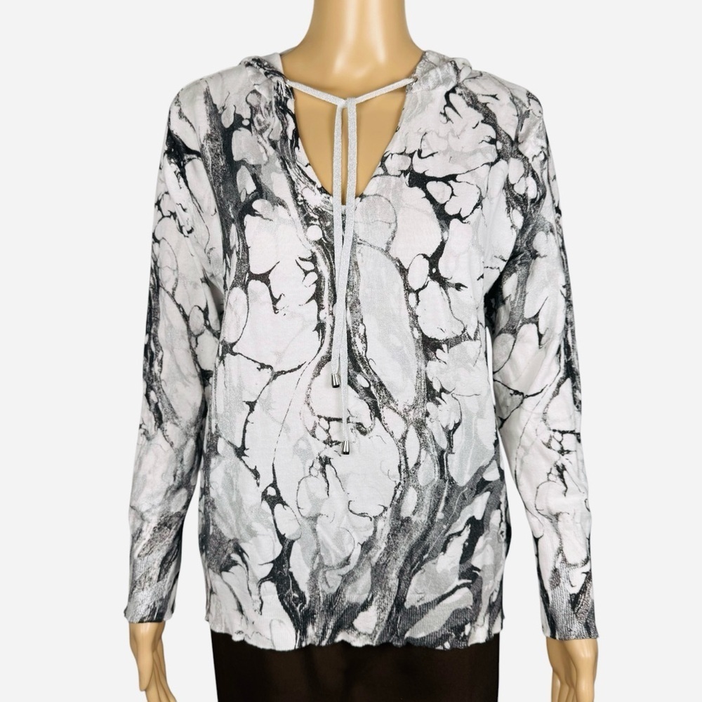 Caryn Vallone Marble Print Cotton Long Sleeve Hoodie Sweater Size S